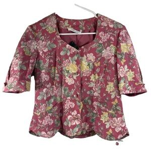 NWT Vintage Laura Ashley Floral Suit Top Blouse Jacket Great Britain Puff Sleeve